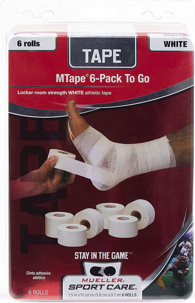 Mueller 430101 Athletic Tape, 1.5" x 10yd Roll, White, 6 rolls