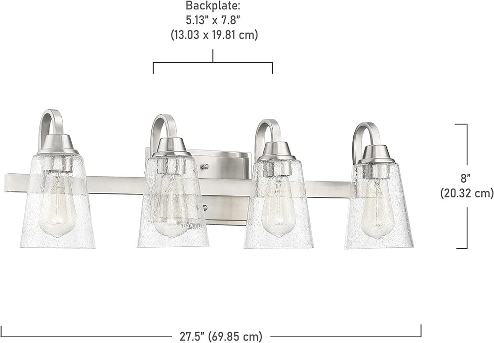 Craftmade 41904-BNK-CS Grace Clear Seeded Glass Vanity Bath Lighting, 4-Light