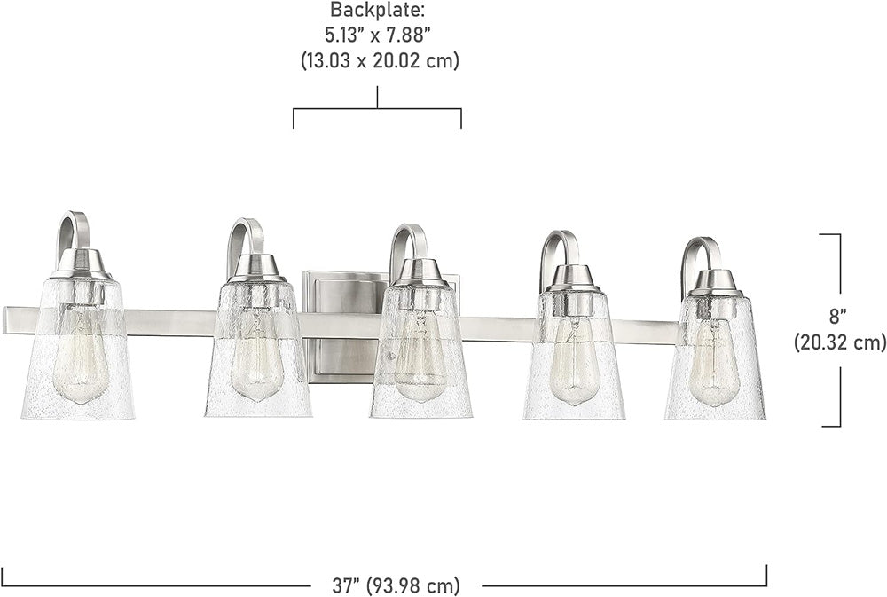 Craftmade 41905-BNK-CS Grace Clear Seeded Glass Vanity Bath Lighting, 5-Light