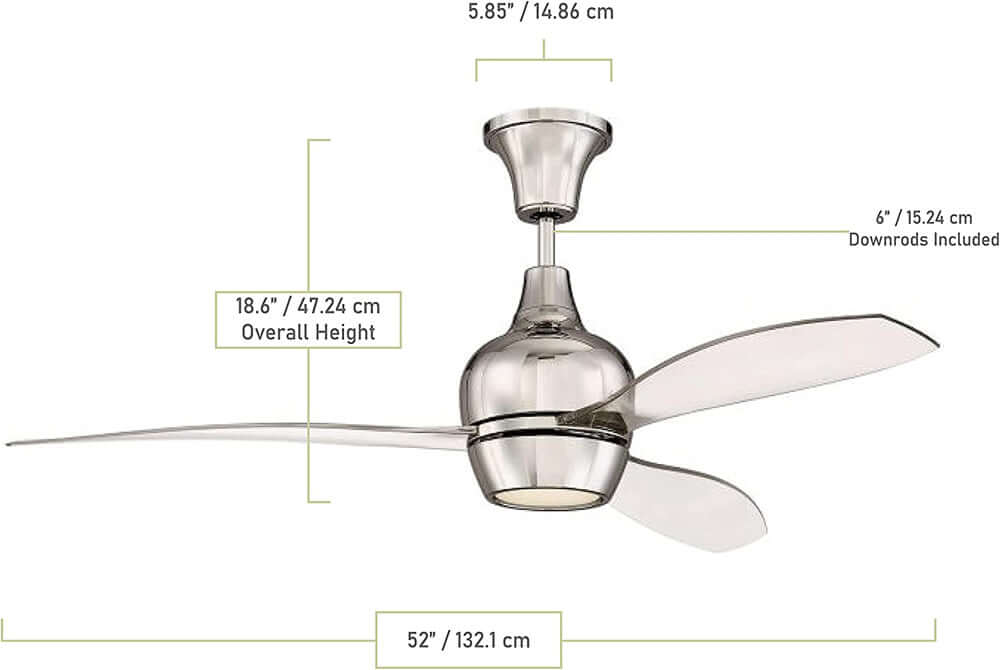 Craftmade BRD52PLN3-UCI Bordeaux 52in Ceiling Fan with LED Light and Remote Control, Polished Nickel