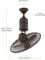 Craftmade BW321AG3 Bellows III Dual Mount 21in Outdoor Ceiling Fan with Wall & Remote Control, Aged Bronze