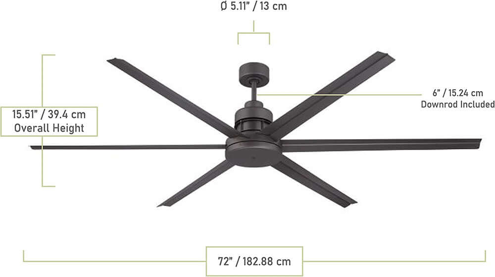 Craftmade MND72ESP6 Mondo 72in Outdoor Ceiling Fan with Large Metal 6 Blades, Espresso