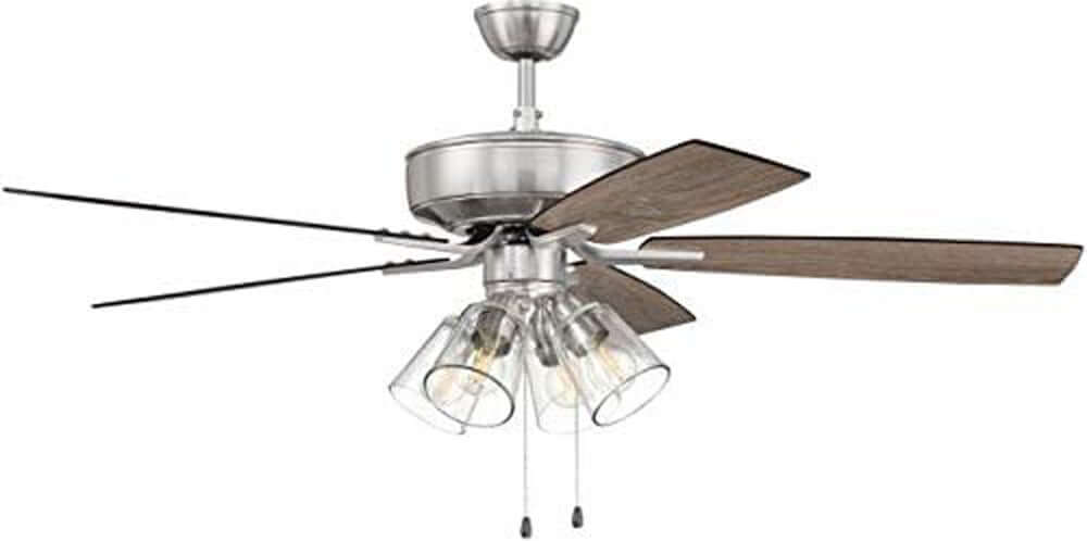 Craftmade P104BNK5-52DWGWN Pro Plus 52in Ceiling Fan with LED Lights & Pull Chain, Brushed Polished Nickel