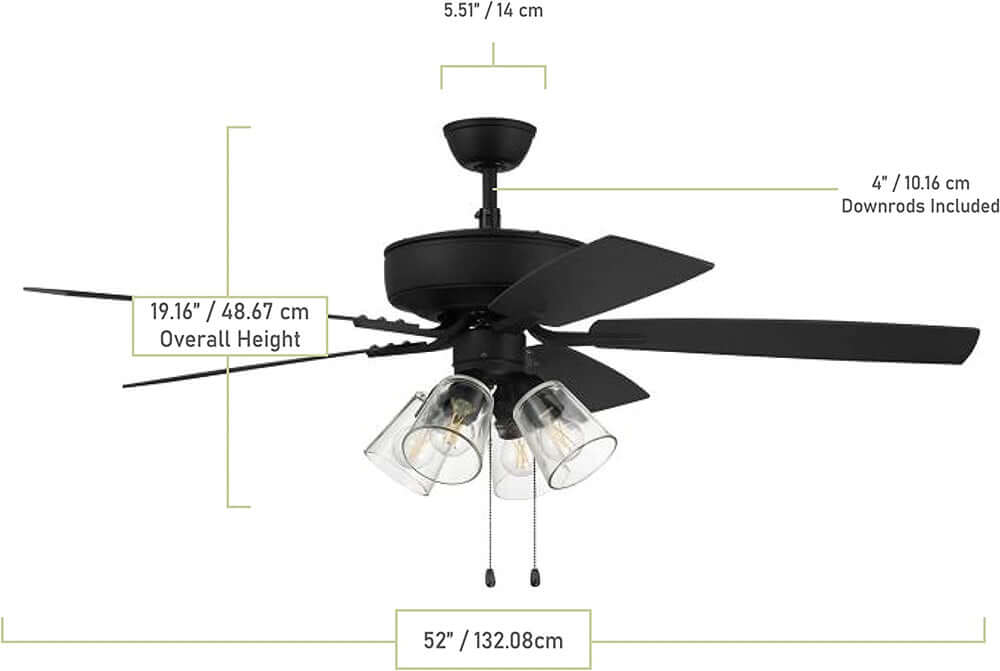 Craftmade P104ESP5-52ESPWLN Pro Plus 52in Ceiling Fan with LED Lights & Pull Chain, Espresso