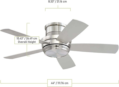 Craftmade TMPH44BNK5 Flush Mount 44in Ceiling Fan with LED Light and Remote, Brushed Polished Nickel