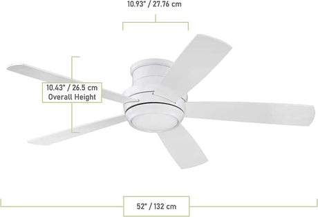 Craftmade TMPH44W5 Flush Mount 44in Ceiling Fan with LED Light and Remote Control, White