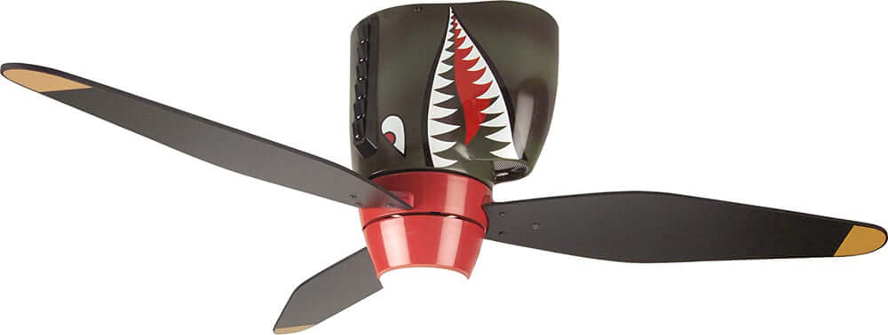 Craftmade WB348TS3 Kids 48in Ceiling Fan with Light and 3 Blades, Tiger Shark Warplane