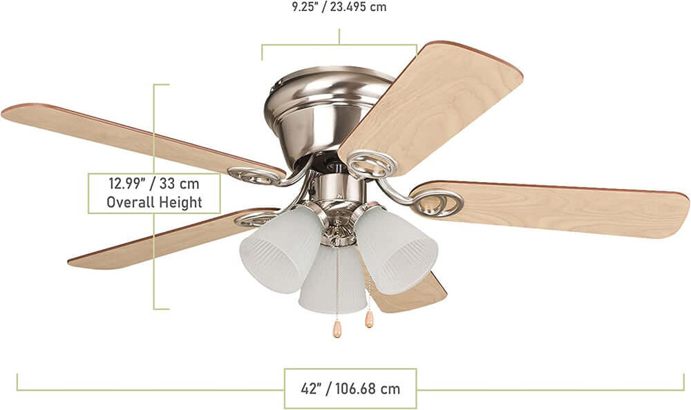 Craftmade WC42BNK5C3F Flush Mount 42in Indoor Ceiling Fan with Light, Wyman Brushed Nickel