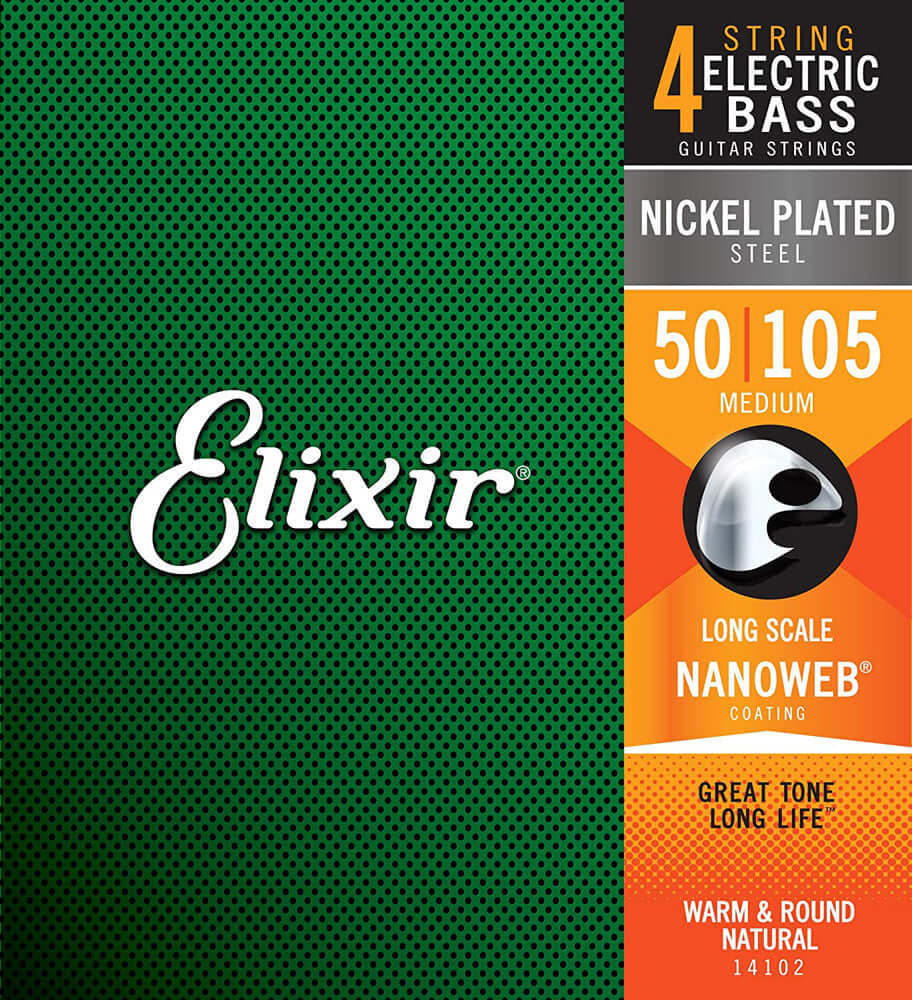 Elixir 14102 Nickel Plated Steel 4-String Bass Strings, Long Scale, Medium