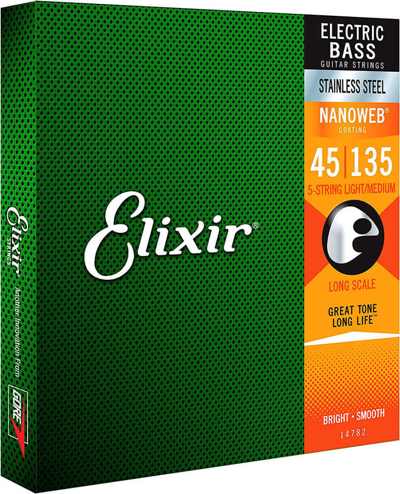 Elixir 14782 Stainless Steel 5-String Bass Strings, Long Scale, Light/Medium