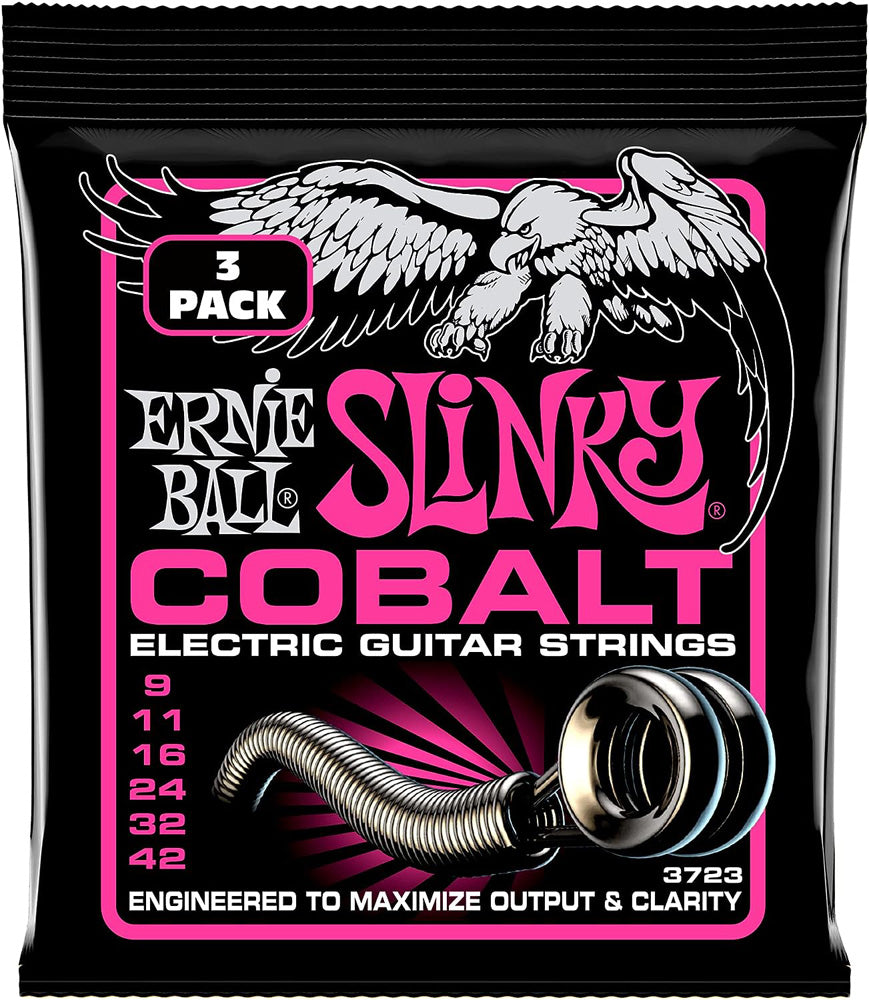 Ernie Ball P03723 Super Slinky Cobalt Electric Guitar Strings 3-pack, 9-42 Gauge