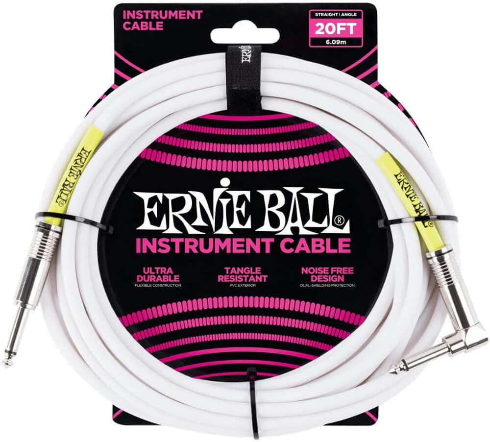 Ernie Ball P06047 Instrument Cable, Straight/Angle, 20ft, White