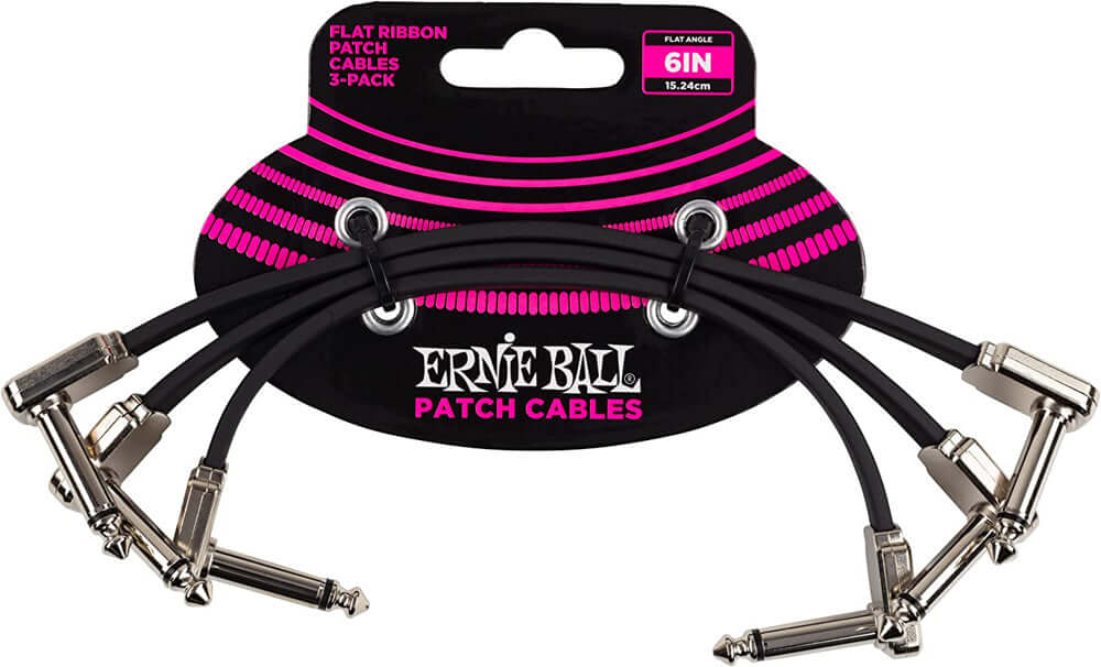 Ernie Ball P06221 Flat Ribbon Patch Cable 3-Pack, 6in, Black