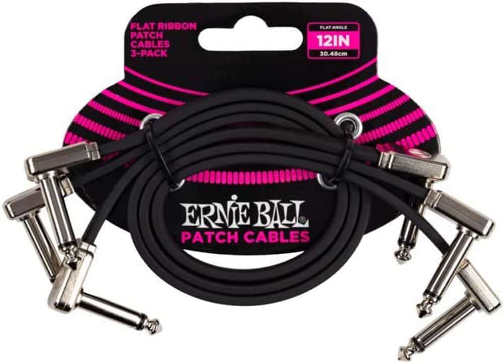 Ernie Ball P06222 Flat Ribbon Patch Cable 3-Pack, 12in, Black