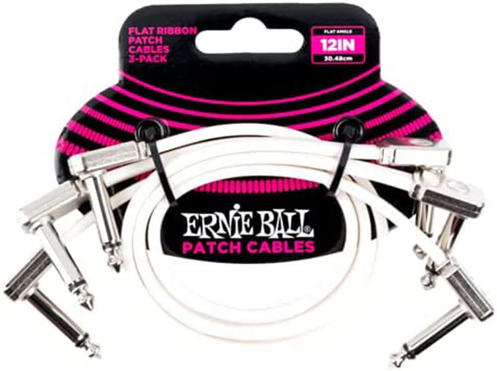 Ernie Ball P06386 Flat Ribbon Patch Cable 3-Pack, 12in, White