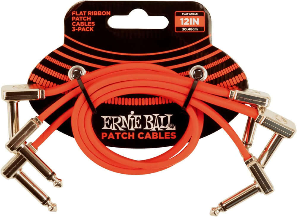 Ernie Ball P06403 12 inch Flat Ribbon Patch Cable 3-Pack, Red