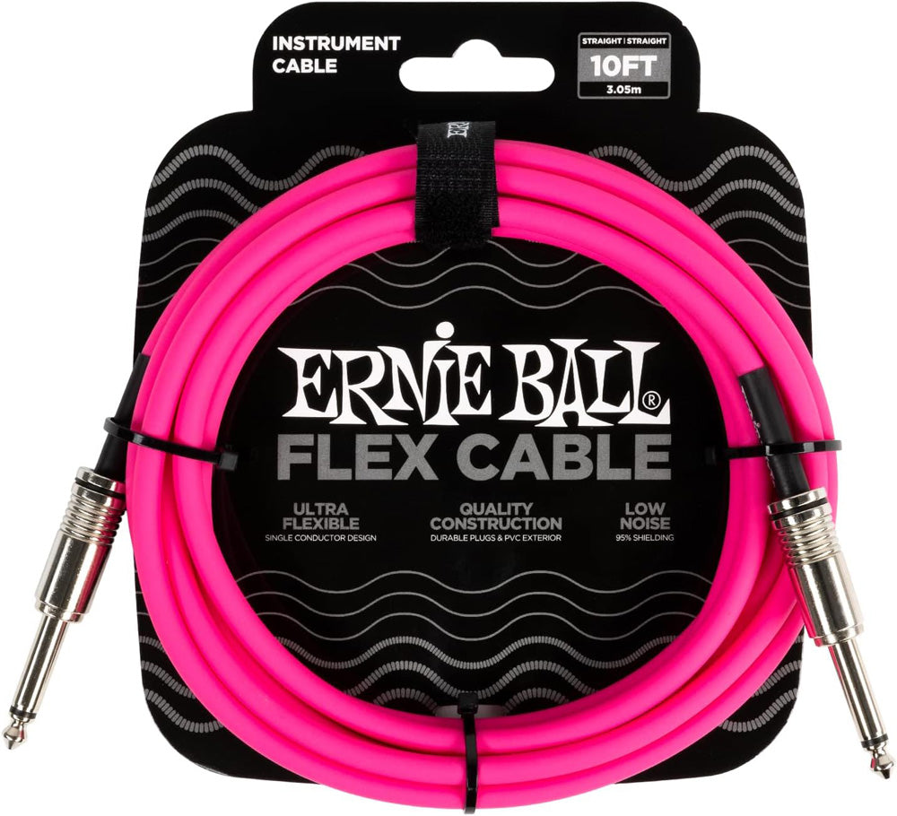 Ernie Ball P06413 Flex Instrument Cable Straight/Straight 10ft, Pink