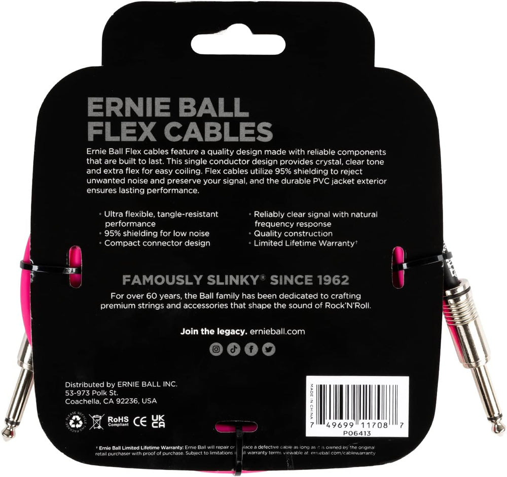 Ernie Ball P06413 Flex Instrument Cable Straight/Straight 10ft, Pink