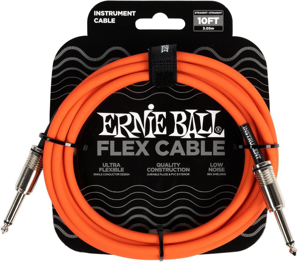 Ernie Ball P06416 Flex Instrument Cable Straight/Straight 10ft, Orange