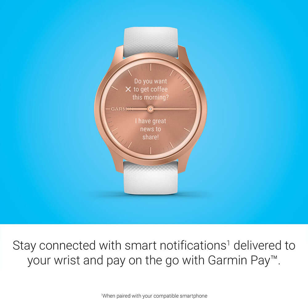 Garmin 010-02240-00 Vivomove Style, Hybrid Watch, Rose Gold with White Silicone Band