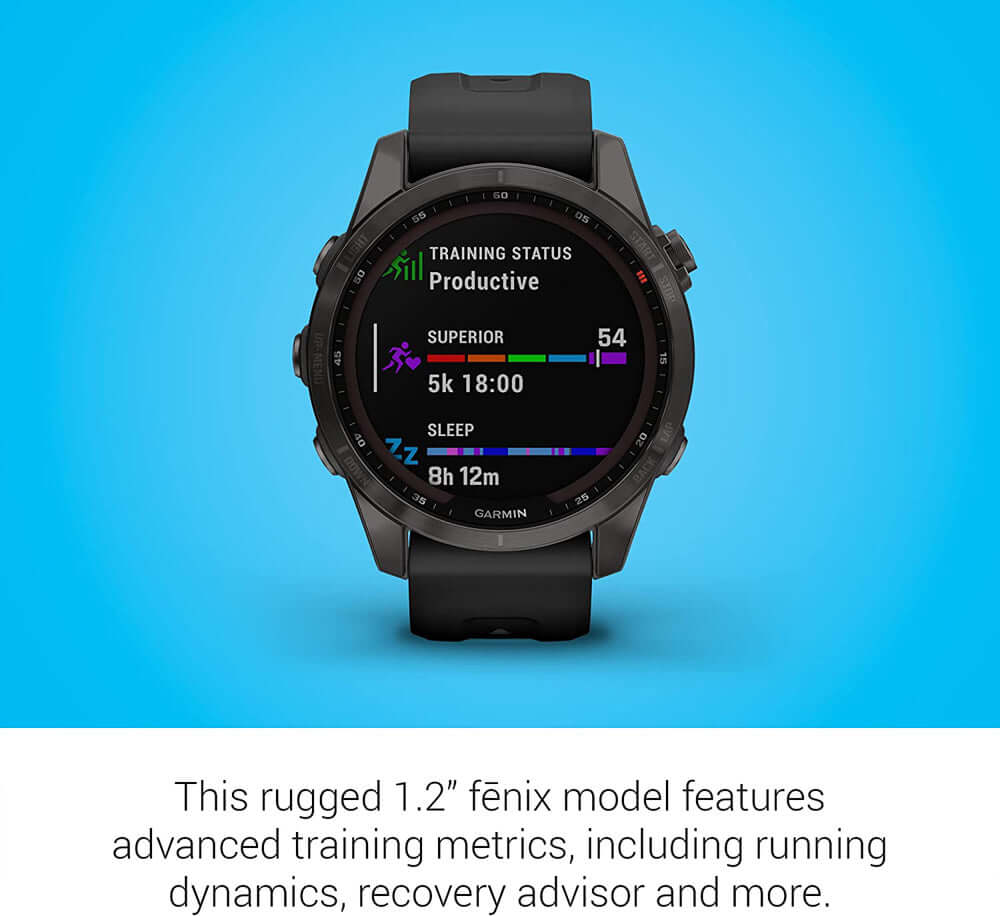 Garmin 010-02539-24 fenix 7S Sapphire Solar, Carbon Gray DLC with Black Band, Watch