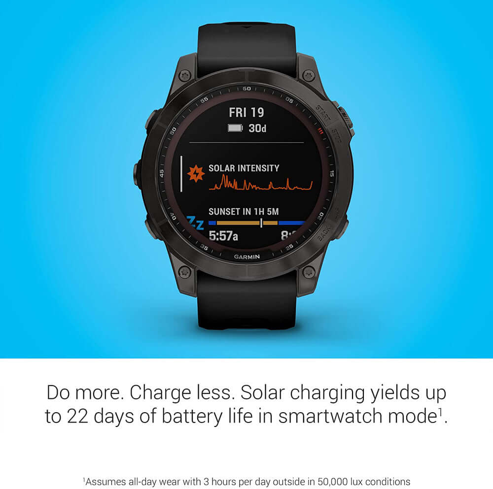 Garmin 010-02540-20 fenix 7 Sapphire Solar Carbon Gray DLC Ti w/Black Band Watch