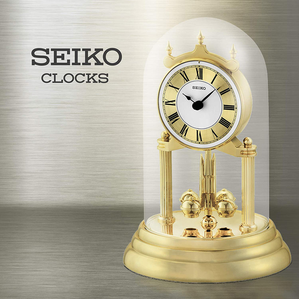 Seiko QHN006GLH 9" Anniversary Mantel Clock With Glass Dome