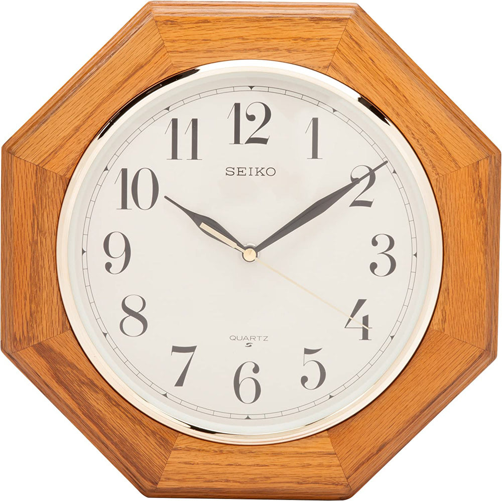 Seiko QXA102BC 12" Octagonal Shape Wall Clock, Medium Brown