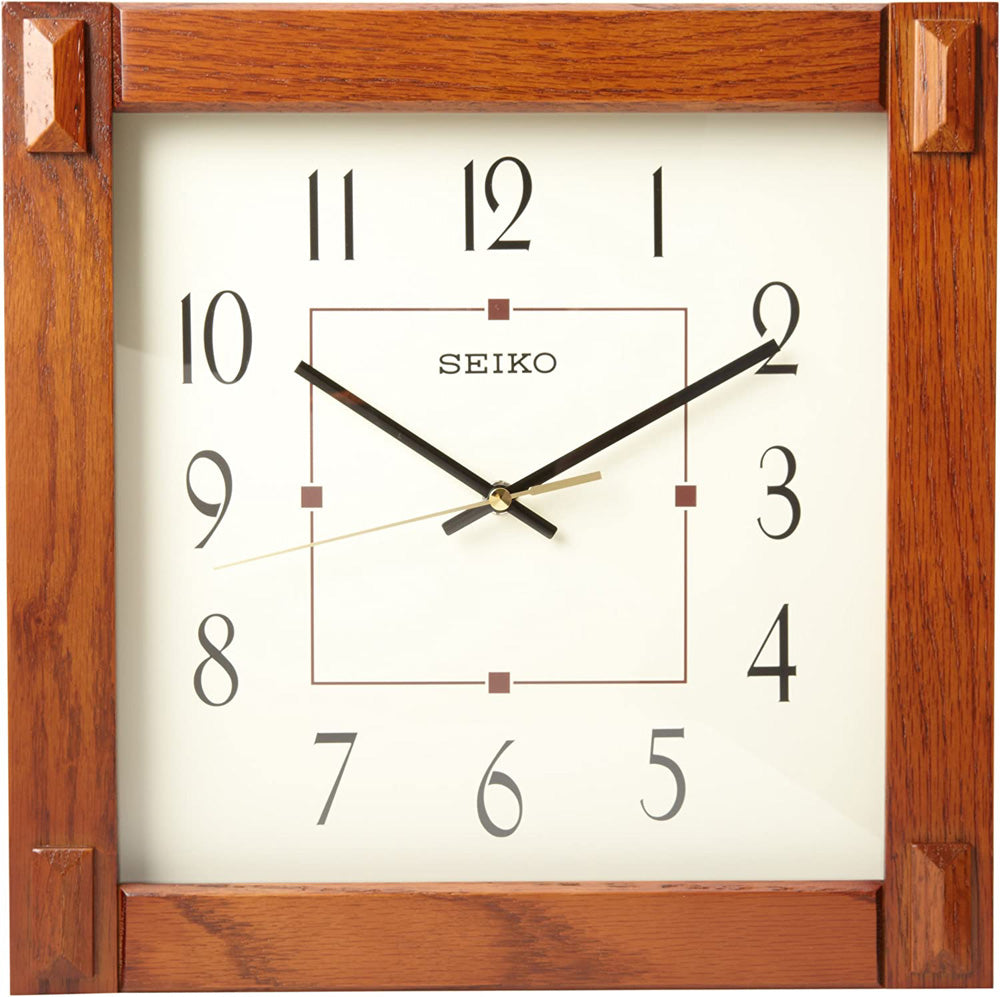Seiko QXA469BLH 13" Square Medium Brown Wood Wall Clock