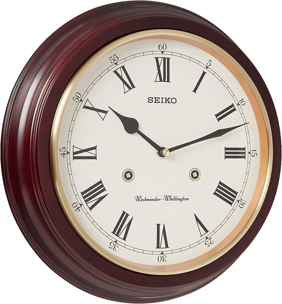 Seiko QXH202BLH 12" Round Wood Grain Finish Wall Clock with Roman Numerals