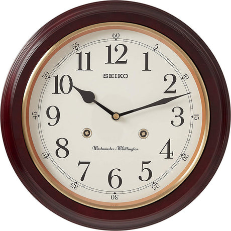 Seiko QXH202ZLH 12" Round Wood Grain Finish Wall Clock with Numbers