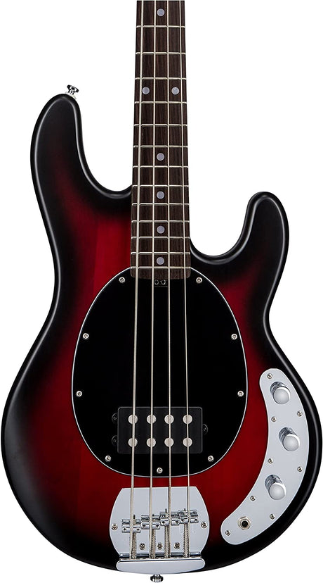 Sterling by Music Man StingRay Ray4 Bass Guitar in Ruby Red Burst Satin